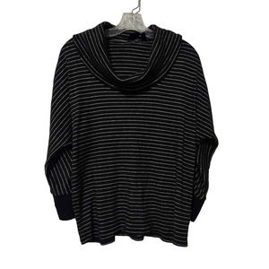 Rafaella Black Metallic Striped Cown Neck Knit Top Size Large
